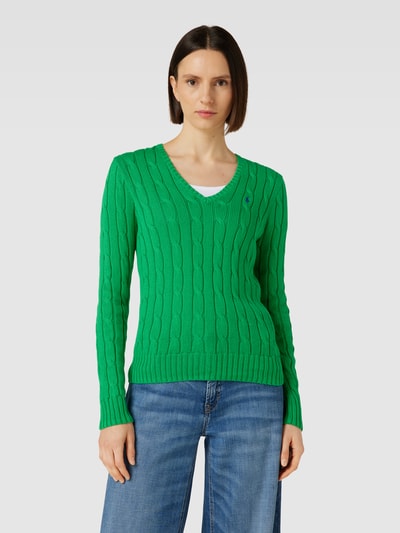 Polo Ralph Lauren Sweter z dzianiny z wzorem warkocza Trawiasty zielony 4