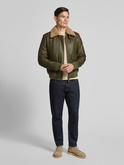 Blauer Usa Lederjacke mit Pattentaschen Modell 'CHEITON' Oliv 1
