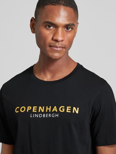 Lindbergh T-shirt met labelprint, model 'Copenhagen' Zwart - 3