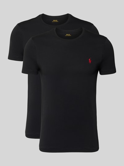 Produktfoto, T-shirt met labelstitching van Polo Ralph Lauren, zwart, puur katoen, regular fit, ronde hals, ruglengte maat M 67 cm.