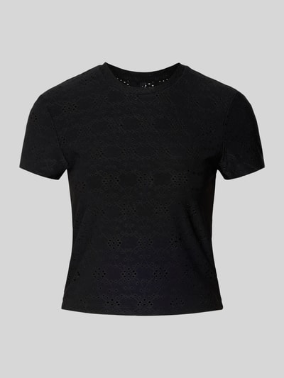 Produktfoto, schwarzes Damen T-Shirt von Only, Relaxed-Fit, Ausbrenner-Effekt, Modell 'SMILLA' mit Rundhals und Kurzarm, strukturierte Oberfläche
