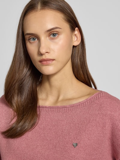 Review Sweter z dzianiny o kroju oversized z dekoltem w łódkę Brudnoróżowy melanż 3