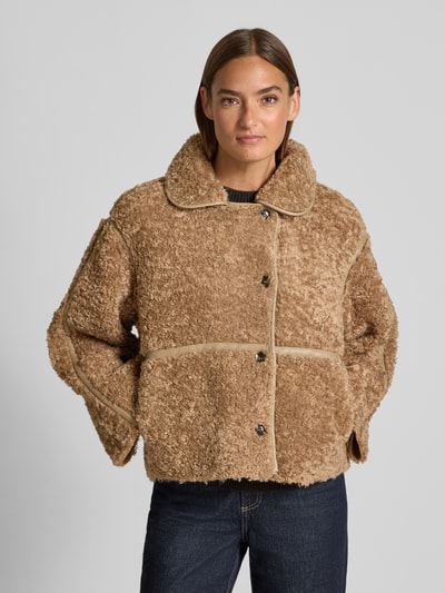Neo Noir Jacke aus Teddyfell mit Knopfleiste Modell 'Castor' Taupe 4