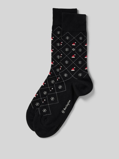 Burlington Socken mit Label-Detail Modell 'X-Mas Argyle' Black 1