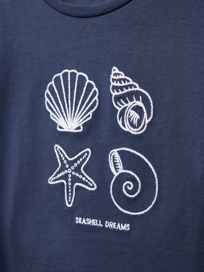 Mango Boxy Fit T-Shirt mit Motiv-Stitchings Modell 'seashell' Marine 2