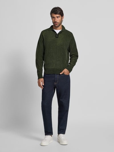 JAKE*S STUDIO MEN Sweter z dzianiny z kołnierzykiem polo Ciemnozielony 1