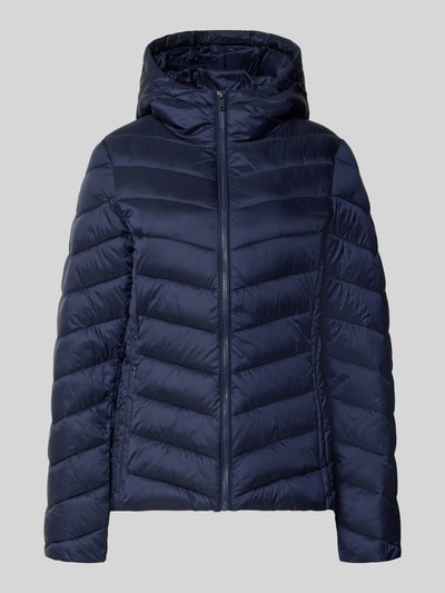 Produktfoto, Regular Fit Puffer Jacket mit Reißverschlusstaschen von Jake*s Casual in unifarbenem Dunkelblau, Stepp-Optik, Kapuze, Langarm, Vorderansicht