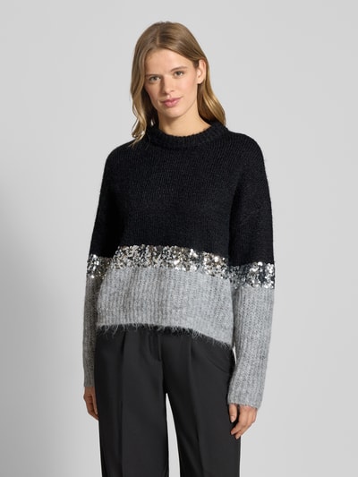 Only Relaxed fit gebreide pullover met wol, model 'MAINE' Metallic zwart - 4