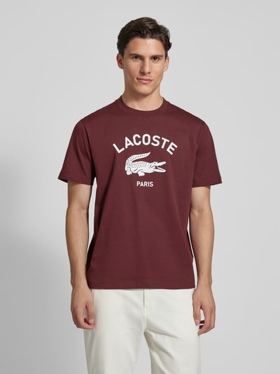 Lacoste T-shirt z nadrukiem z logo Bordowy 4