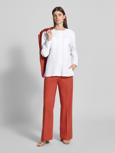 Stefanel Regular Fit Leinenbluse mit Brusttaschen Weiss 1