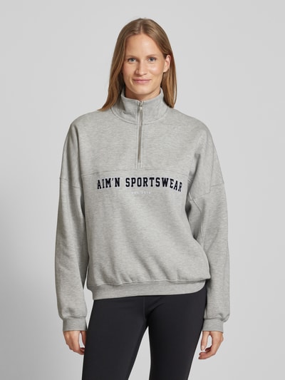 AIMN Sweatshirt mit Label-Print Modell 'Varsity' Mittelgrau Melange 4