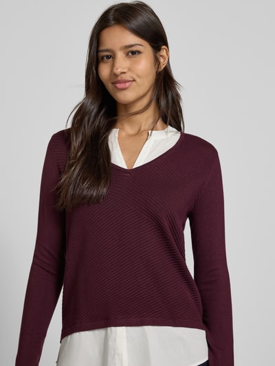 COMMA Strickpullover aus Viskose-Mix mit V-Ausschnitt Bordeaux 3
