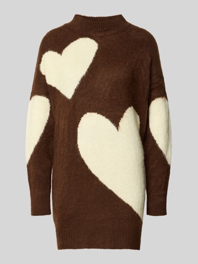 Produktfoto, Gebreide pullover uit alpacamix van miss goodlife met katoen, los model, opstaande kraag, ribboorden, hartmotief, ruglengte maat S 73 cm, mouwlengte maat S 47 cm
