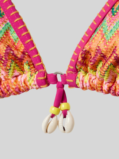 Produktfoto, Bikini mit Neckholder Modell 'LIKOSIMA' von Banana Moon, kolorowy materiał z dodatkiem stretchu, tekstura z wzorem, sznurowane zakończenia z muszelkami