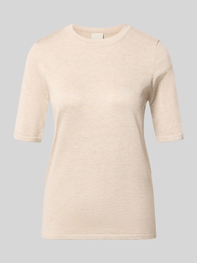 Produktfoto, Regular Fit Pullover in tricotlook Model "LULS" van ICHI, Viscosemix, met korte mouwen, ronde hals, beige kleur, glad oppervlak