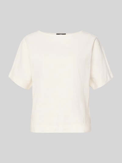 Produktfoto, T-Shirt mit Strukturmuster und U-Boot-Ausschnitt von Zero in Creme, Reine Baumwolle, Loose-Fit, feine Textur, Rückenlänge 55 cm, Größe 36