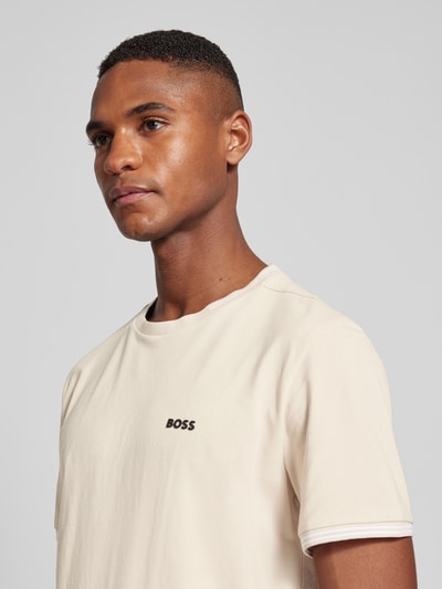 BOSS Green T-shirt met labelprint, model 'Taul' Beige - 3