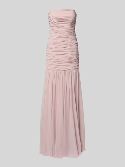 Produktfoto, Maxikleid im Off-Shoulder-Look mit Raffungen von Unique, rosa Chiffon, figurbetonter Schnitt, Rückenlänge 136 cm, Brustweite 37 cm
