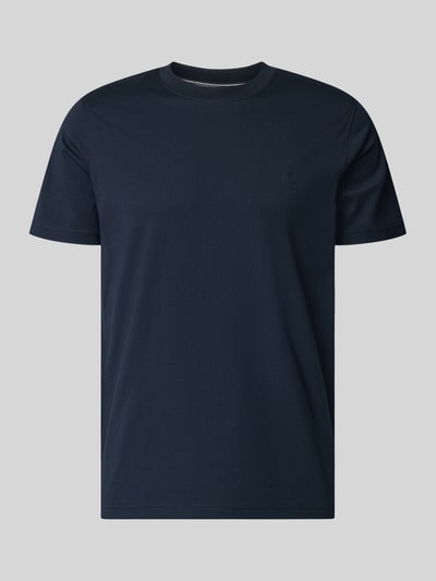 Produktfoto, Herren T-Shirt mit Rundhalsausschnitt und Logo-Print von Lerros aus Baumwoll-Mix in Dunkelblau, Regular-Fit, Rückenlänge bei Größe M 71 cm.