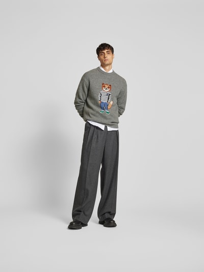 MAISON KITSUNE Pullover mit Label-Print Mittelgrau Melange 1