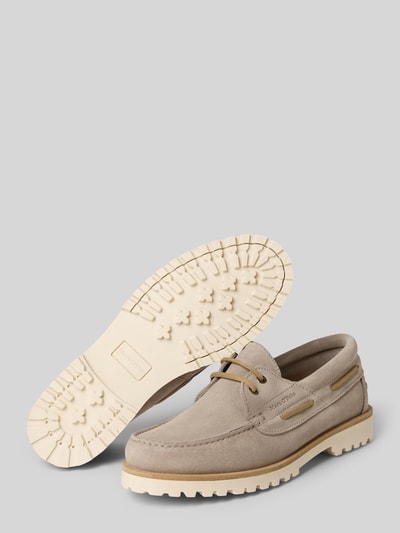 Produktfoto, Veterschoenen uit het Model 'LEVI 1B' van Marc O'Polo voor heren, look: effen, afgeronde punt, blokhak, vetersluiting, geprofileerde zool, materiaalverwerking: suède, materiaal: echt leer