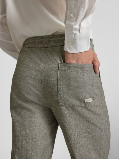 Blend Hose aus Baumwoll-Leinen-Mix mit elastischem Bund Oliv 3
