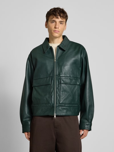 Edwin Lederjacke mit Reißverschluss Dunkelgruen 4