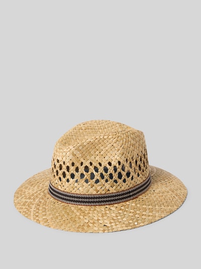 Produktfoto, kapelusz słomiany 'Strohhut mit Lochmuster' z perforowaniem i tasiemką ozdobną od Müller Headwear, słoma, szerokie rondo