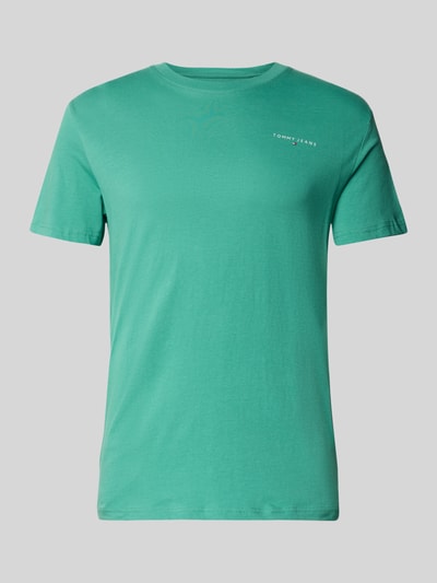 Produktfoto, Slim Fit T-Shirt aus reiner Baumwolle Modell 'LINEAR CHEST TEE' von Tommy Jeans in Optik: Unifarben, Passform: Regular-Fit, Label-Print, Rundhals, Kurzarm, Material: Reine Baumwolle