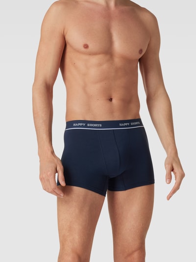 Happy Shorts Trunks mit elastischem Logo-Bund Modell 'Leaves' Dunkelblau 1