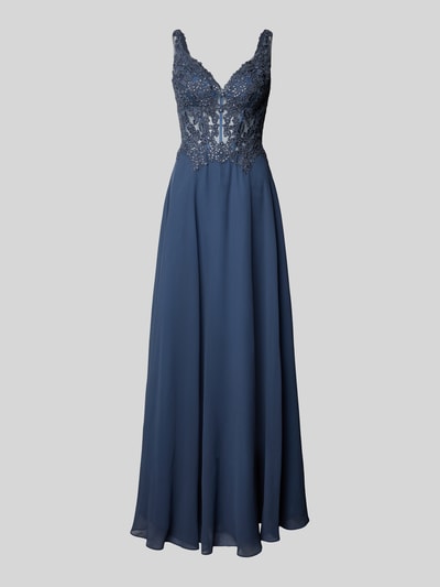 Luxuar Abendkleid mit Spitzenbesatz Rauchblau 2
