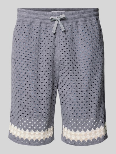 Produktfoto, Straight Fit Shorts mit Lochmuster von JAKE*S STUDIO MEN in Strick-Optik, elastischer Bund mit Tunnelzug, grau-beige, Lochstruktur