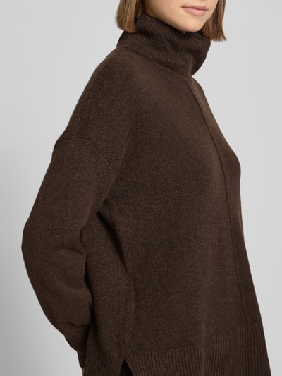 PIECES Regular Fit Rollkragenpullover mit Woll-Anteil Modell 'MALOU' Schoko Melange 3