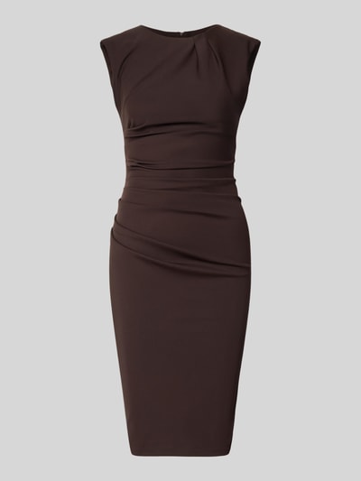 Produktfoto, Cocktailkleid mit Raffungen von Rinascimento in Dunkelbraun, Material-Mix mit Stretch, taillierte Passform, knielang