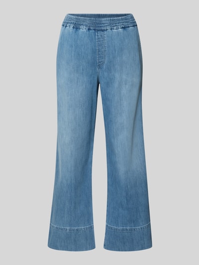 Produktfoto, Jeans in verkürzter Passform mit elastischem Bund von Marc Cain, hellblauer Baumwoll-Mix, Wide Leg, leichte Textur