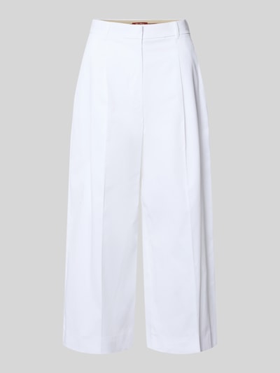 Produktfoto, weiße Regular Fit Culotte aus Baumwoll-Mix Modell 'TEQUILA' von Max Mara Studio, unifarben mit Gürtelschlaufen, Label-Applikation, seitliche Eingrifftaschen, Knopf mit verdecktem Reißverschluss, glatte Textur.