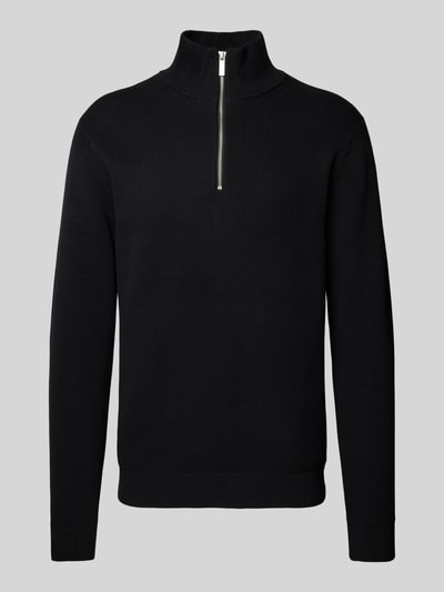 SELECTED HOMME Sweter z dzianiny z prążkowanymi wykończeniami model ‘DANE’ Czarny 2