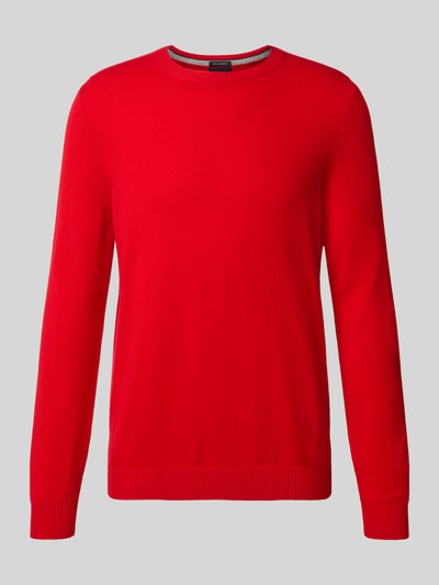 Produktfoto, roter Kaschmirpullover mit gerippten Abschlüssen von Christian Berg Men, gerader Schnitt, Rundhalsausschnitt, reine Kaschmirqualität