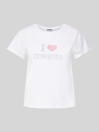 Review T-shirt z prążkowanym okrągłym dekoltem Biały 2