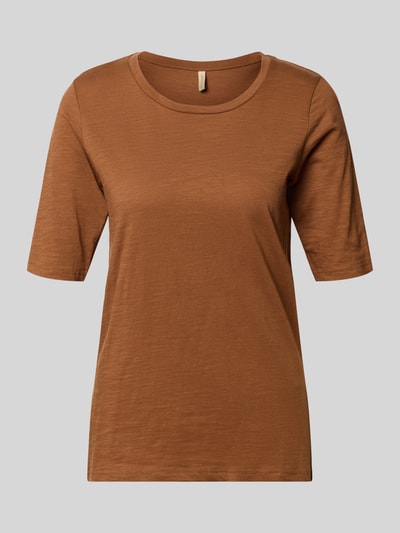 Produktfoto, Damen T-Shirt mit Rundhalsausschnitt Modell 'Babette' von Soyaconcept aus Reine Baumwolle in Braun, Regular-Fit, Rückenlänge 64 cm bei Größe S