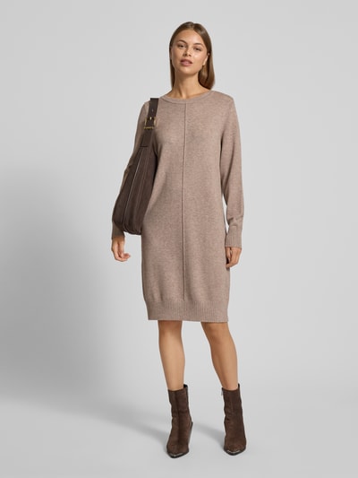 Christian Berg Woman Knielanges Strickkleid mit Rundhalsausschnitt Mittelbraun Mel 1