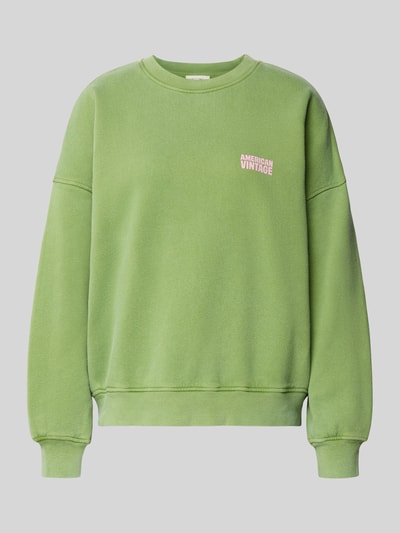 Produktfoto, groen Sweatshirt mit Label-Print Modell 'PLIZZY' van American Vintage van zuivere katoen, relaxed fit, ronde hals, zachte textuur
