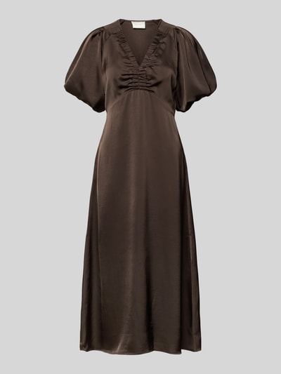 Neo Noir Regular fit midi-jurk met V-hals, model 'Illana' Donkerbruin - 2