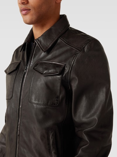 BULL & BERRY Leren jack met borstzakken, model 'Valster' Middenbruin - 3