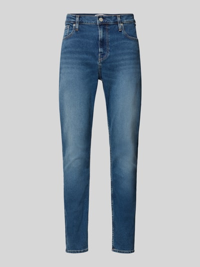 Produktfoto, niebieskie jeansy o kroju tapered, bawełniano-lyocellowy mix, gładka tekstura, Tapered Fit Jeans aus Baumwoll-Lyocell-Mix Modell 'AARJO TARPA' von ARMEDANGELS, męskie jeansy krój tapered fit