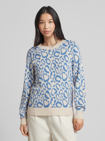 Vila Strickpullover mit Animal-Print Rauchblau 4