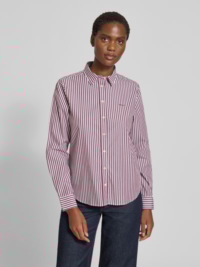 Gant Overhemdblouse met logostitching en afgeronde zoom Bordeaux - 4