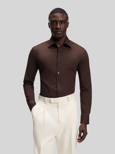 BOSS Koszula o kroju slim fit z mieszanki bawełny, koszula biznesowa model 'HANK' Ciemnobrązowy 4