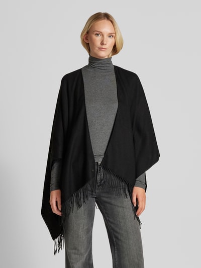 Fraas Poncho met rafels, model 'Cashmink' Zwart - 4