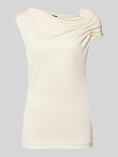 Produktfoto, cremeweißes Relaxed Fit Top aus Viskose-Mix Modell 'JOIA' von BOSS für Damen mit weichem, glattem Stoff und Faltenstruktur.